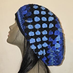 Elegant Blue and Black Crochet Hat